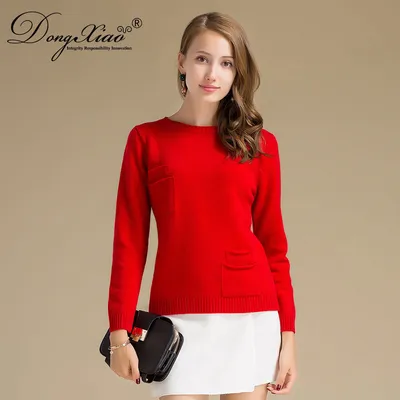 Fashion Soft Women Cashmere Knitwear Sweater with Pockets 1
