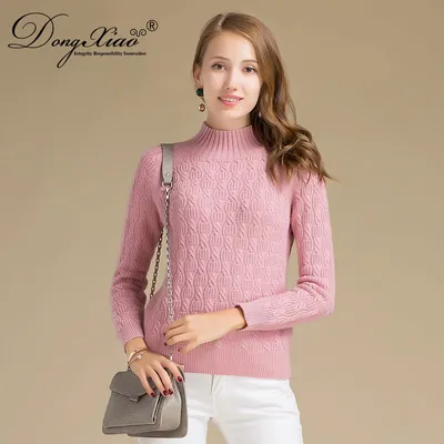 Baby Pink High Collar Cashmere Wool Knitwear Sweater 1