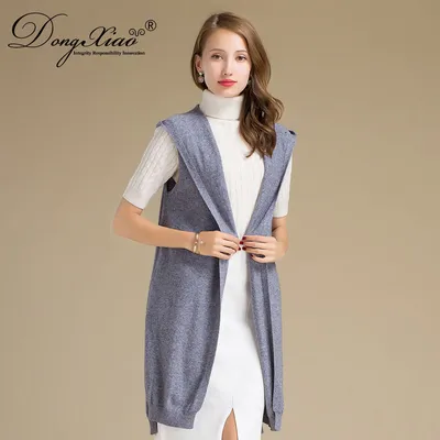 Ladies Knitted Sweater Shawl Collar Cashmere Hooded Cardigan 1