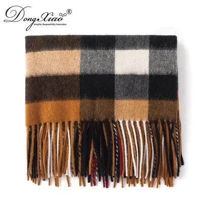 Fashion Checked Wool Scarf Long Side Tassels 1